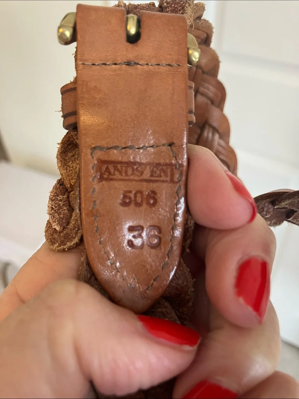 Lands' End Braided Leather Belt in Brown with Gold Buckle